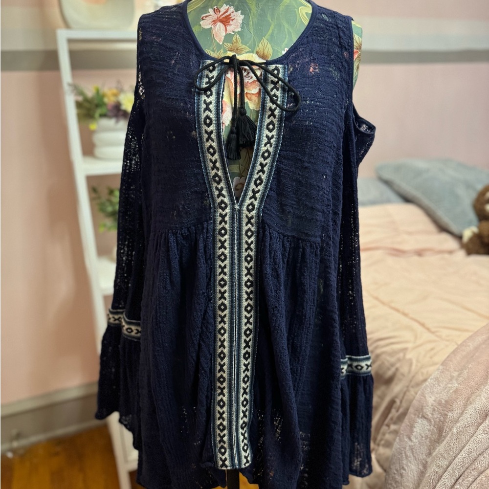 Free People "The Love of Flowers" oversized tunic knit dress EUC Size S
